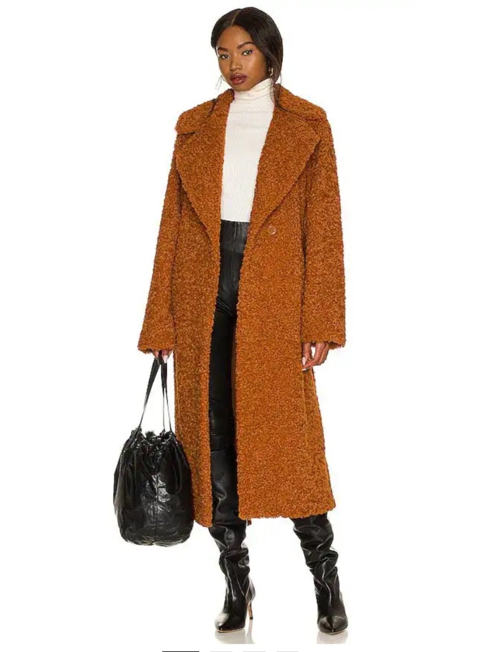 NWT House of Harlow 1960 Rouland Teddy Faux Fur Trench Coat Rust Orange sz L